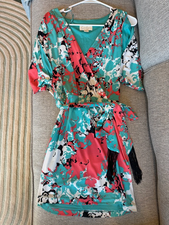 Jessica Simpson Dresses & Skirts - Jessica Simpson Floral Tie-Front Tunic in Teal, Coral, Black and White Size XS